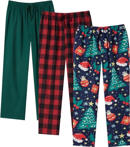 JupiterSecret Weihnachten Herren Flanell Pyjamahose lange Pyjamahose für Männer Nachtwäsche 3 Packs mit Taschen und Kordelzug von JupiterSecret
