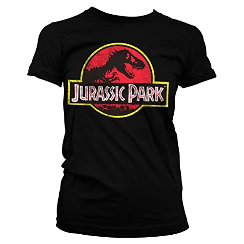 Jurassic Park Offizielles Lizenzprodukt Distressed Logo Damen T-Shirt (Schwarz), Medium von Artist Unknown