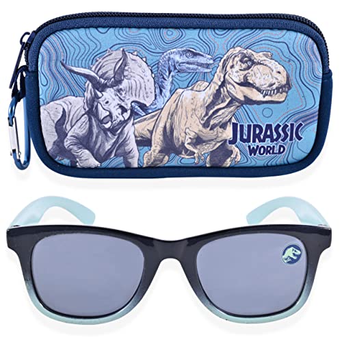 Jurassic World Kinder-Sonnenbrille mit Brillenetui, schützende Sonnenbrille für Kleinkinder, Blau, Small von Jurassic World