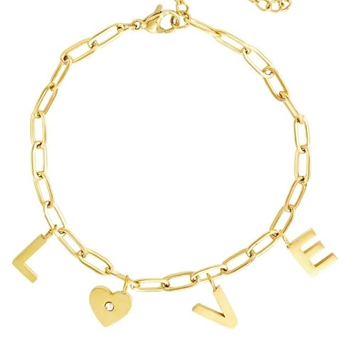 Jurawel Armband Love Gold Damen Mädchen Herren Edelstahl vergoldet allergenfrei & hautverträglich (gold, Edelstahl) von Jurawel