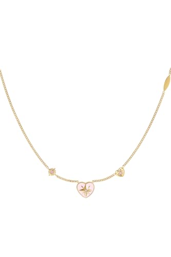 Jurawel Halskette mit farbigem Herzmotiv - Edelstahl Halskette für Damen Mädchen, mit/ohne Zirkonia, Silber Gold, allergenfrei & hautverträglich von Jurawel