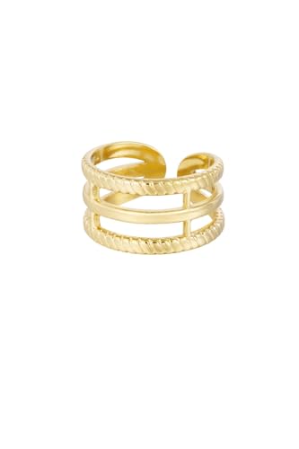 Jurawel Ring dreischichtig mit Flechtmuster - Edelstahl Ring für Damen Mädchen, mit/ohne Zirkonia, Silber Gold, allergenfrei & hautverträglich von Jurawel