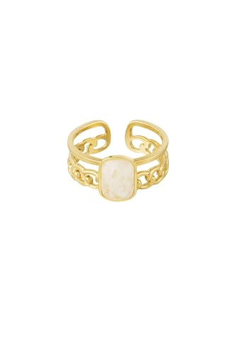 Jurawel Ring mit Doppelband und Stein - Edelstahl Ring für Damen Mädchen, mit/ohne Zirkonia, Silber Gold, allergenfrei & hautverträglich von Jurawel