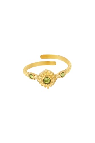 Jurawel Ring mit Sonnenstein - Edelstahl Ring für Damen Mädchen, mit/ohne Zirkonia, Silber Gold, allergenfrei & hautverträglich von Jurawel