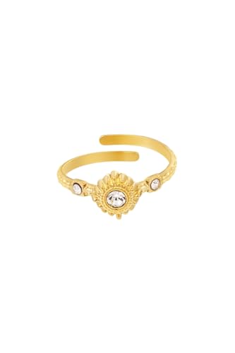 Jurawel Ring mit Sonnenstein - Edelstahl Ring für Damen Mädchen, mit/ohne Zirkonia, Silber Gold, allergenfrei & hautverträglich von Jurawel