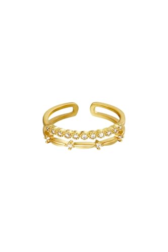 Jurawel Ring mit doppelreihigen Akzenten - Edelstahl Ring für Damen Mädchen, mit/ohne Zirkonia, Silber Gold, allergenfrei & hautverträglich von Jurawel