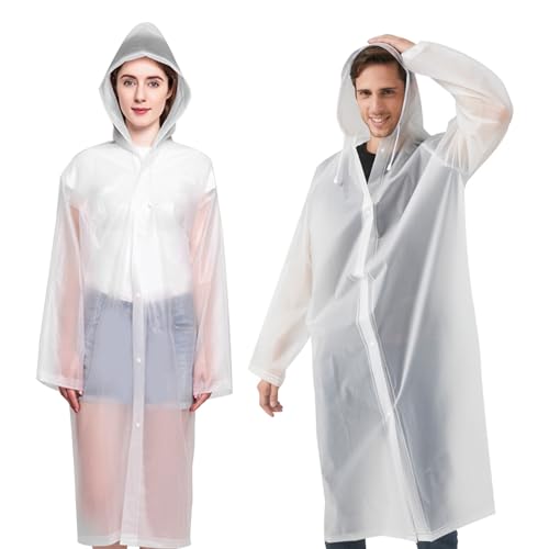 JurciCat 2 Stück Regenponcho Wiederverwendbar für Damen and Herren Atmungsaktiv Eva Regenjacke Regenponcho regencape für Wandern Radfahren Camping und Reisen Festival Wandern Faltbar von JurciCat