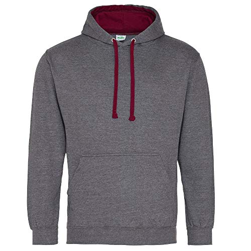 Just Hoods - Unisex Varsity Hoodie/Charcoal Heather/Burgundy, XL von Just Hoods