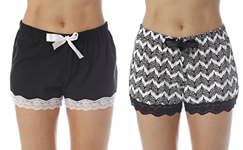 Just Love Damen Pyjama-Shorts – PJs – Nachtwäsche (2 Stück), Schwarz – Schwarz Chevron (2 Stück), Klein von Just Love