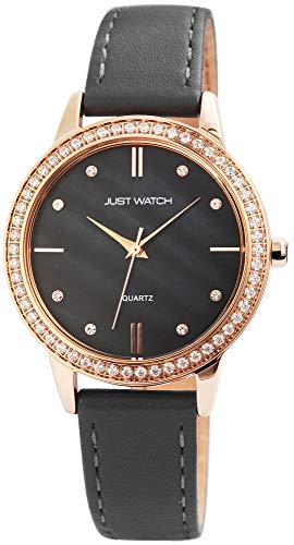 JUST WATCH Damen-Uhr Obermaterial Echt Leder Strass JW192 Analog Quarz JW10035 (anthrazit) von JUST WATCH