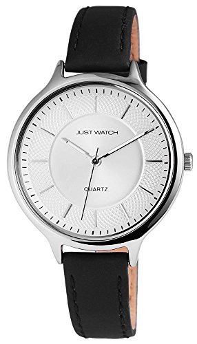 Just Watch Damen-Uhr Echt Leder Rund Dornschließe JW047 Analog Quarz JW10043 (schwarz) von Just Watch