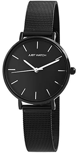 JUST WATCH Hanna Damen-Uhr Meshband Edelstahl Hakenverschluss Analog Quarz JW10116 (schwarz anthrazit) von JUST WATCH