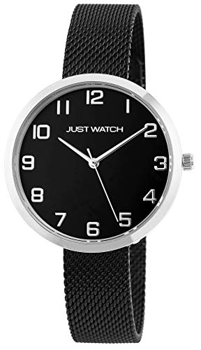 JUST WATCH Damen-Uhr Meshband Edelstahl Hakenverschluss Analog Quarz JW10243 (schwarz/silberfarbig) von JUST WATCH