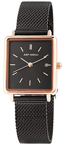 JUST WATCH Damen-Uhr Meshband Edelstahl Hakenverschluss Datum Analog Quarz JW20109 (schwarz/roségoldfarbig) von JUST WATCH