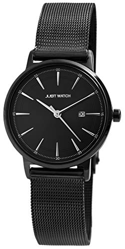 JUST WATCH Damen-Uhr Milanaiseband JW146 Edelstahl Datum Analag Quarz JW10083 (schwarz/schwarz) von JUST WATCH