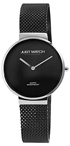 JUST WATCH Exclusive Scarlet Damen-Uhr Edelstahl Meshband Analog Quarz JW10154 (schwarz silberfarbig) von JUST WATCH