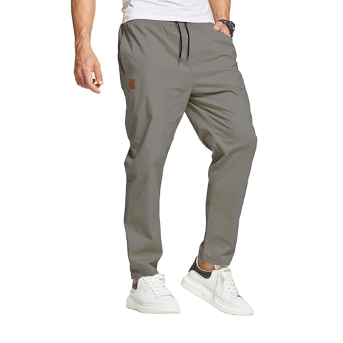 JustSun Hosen Herren Chino Cargo Hose Herren Freizeithose Cargohose Männer Jogginghose Herren Baumwolle Elastische Taille mit Kordelzug Grau XL von JustSun