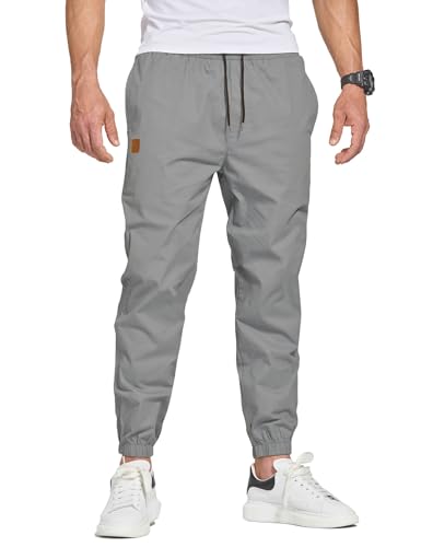 JustSun Chino Hosen Herren Baumwolle Freizeithose Herren Jogginghose Herren Trainingshose Sporthose Männer Lang mit Kordelzug Casual Hose mit Taschen Grau 3XL von JustSun