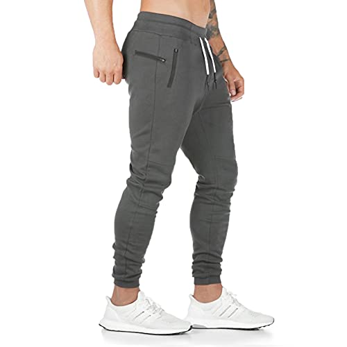 JustSun Jogginghose Herren Baumwolle Classic Sweathose Elasticated Cuff Trainingshose Männer Slim Fit mit Reißverschlusstaschen Grau XX-Large von JustSun