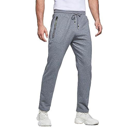 JustSun Jogginghose Herren Baumwolle Sporthose Herren Lang Trainingshose Männer Sweatpants Freizeithose Sport Hose Herren mit Reissverschluss Grau XL von JustSun