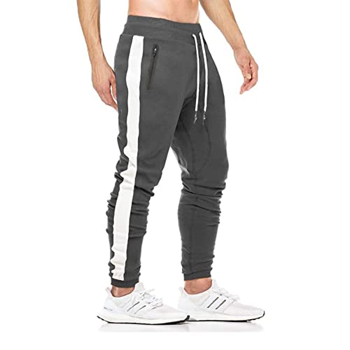 JustSun Jogginghose Herren Trainingshose Baumwolle Sporthose Herren Lang Männer Jogging Hose Slim Fit Fitness Sweathose Hosen Herren mit Reißverschlusstaschen Grau XL von JustSun