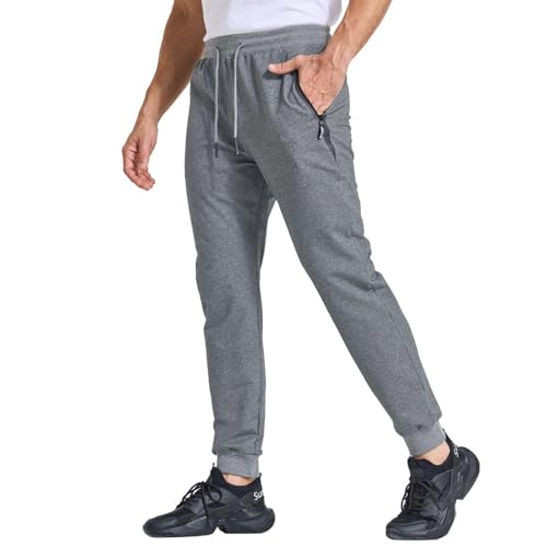 JustSun Jogginghose Herren Sporthose Trainingshose Herren Freizeithose Baumwolle Fitness Hosen Jogger mit Reissverschluss Taschen Grau XXL von JustSun