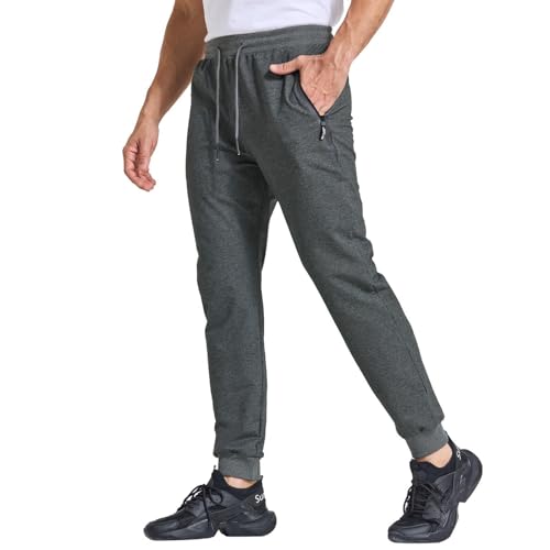 JustSun Jogginghose Herren Sporthose Trainingshose Herren Freizeithose Baumwolle Fitness Hosen Jogger mit Reißverschlusstaschen Dunkelgrau XXL von JustSun