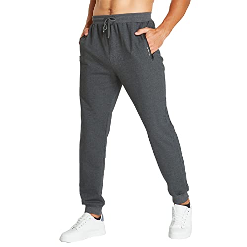 JustSun Jogginghose Herren Trainingshose Männer Sporthose Herren Lang Baumwolle Fitness Freizeithose Herren Reissverschluss Taschen Dunkelgrau 3XL von JustSun