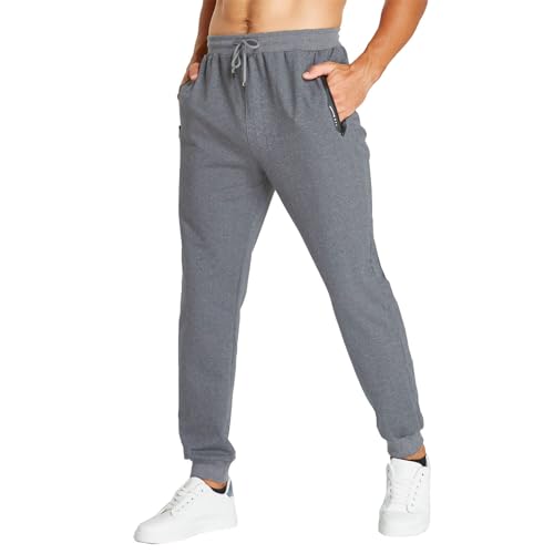 JustSun Jogginghose Herren Trainingshose Männer Sporthose Herren Lang Baumwolle Fitness Freizeithose Herren Reissverschluss Taschen Grau L von JustSun