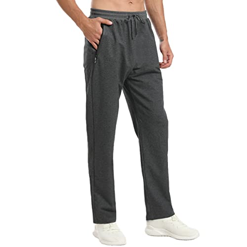 JustSun Jogginghose Herren Trainingshose Sporthose Herren Lang Baumwolle Fitness Hosen Herren Reissverschluss Taschen Dunkelgrau L von JustSun