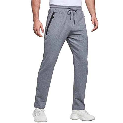 JustSun Jogginghose Herren Trainingshose Sporthose Herren Lang Baumwolle Fitness Hosen Herren Reissverschluss Taschen Grau L von JustSun