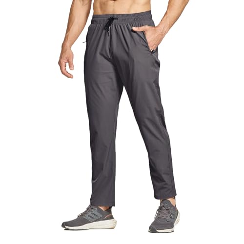 JustSun Jogginghose Herren Trainingshose Sporthose Herren Lang Track Pants Schnelltrocknend Laufhose Stretch Fitness Sport Gym Hosen Männer mit Reißverschluss Grau M von JustSun