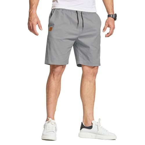 JustSun Kurze Hosen Herren Shorts Sommer Chino Stretch Baumwolle Freizeithose Kurze Jogginghose Sporthose Sport Elastische Taille mit Taschen Grau 2XL von JustSun