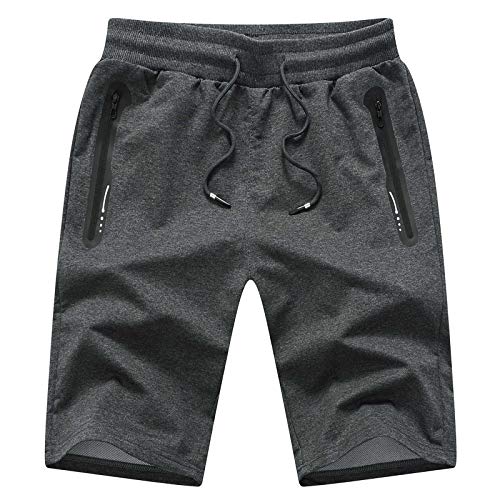 JustSun Kurze Hosen Herren Shorts Sommer Jogginghose Kurz Baumwolle Gym Sweat Sport Fitness Shorts Herren Reißverschluss Taschen Grau L von JustSun