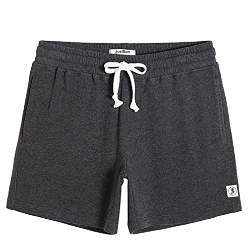 JustSun Kurze Hosen Herren Shorts Sommer Jogginghose Kurz Sporthose Baumwolle Sport Gym Sweat Shorts Herren Reißverschluss Taschen Grau L von JustSun