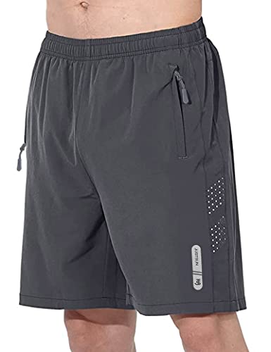 JustSun Kurze Hosen Herren Shorts Sommer Kurz Sporthose Jogginghose Herren Sport Shorts Trainingshose Laufshorts mit Reissverschluss Dunkelgrau 3XL von JustSun