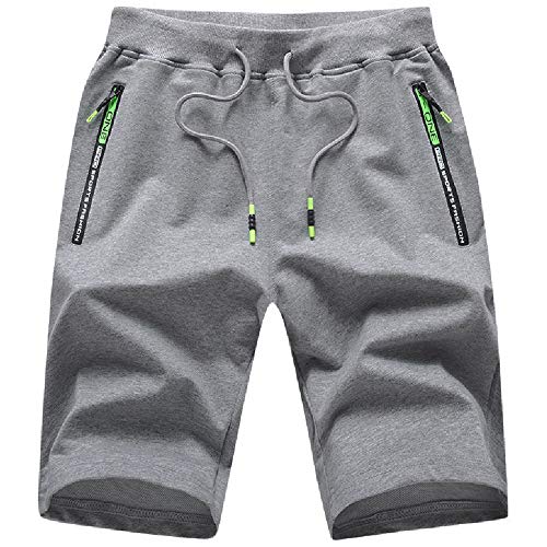 JustSun Kurze Hosen Herren Shorts Sommer Kurze Jogginghose Baumwolle Sweat Sport Shorts mit Reißverschluss Grau 3XL von JustSun