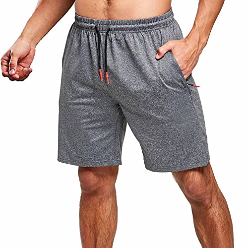 JustSun Kurze Hosen Herren Shorts Sommer Kurze Jogginghose Sporthose Baumwolle Sweatshorts Sport Running Shorts mit Reißverschluss Grau L von JustSun