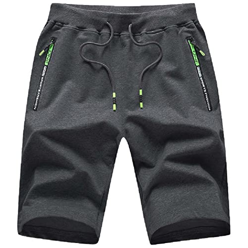 JustSun Kurze Hosen Herren Shorts Sommer Kurze Jogginghose Sporthose Sweatshorts Baumwolle Sport Shorts mit Reißverschluss Dunkelgrau XXL von JustSun