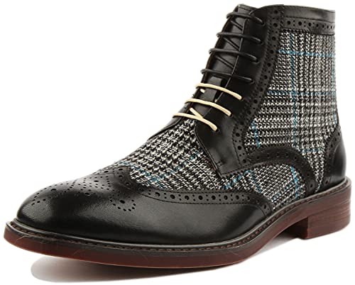 Justin Reece Herren Chukka Brogue-Stiefel mit Tweed-Details und Leder-Fußbett, Schwarz - Schwarz - Größe: 45 EU von JUSTINREESS ENGLAND