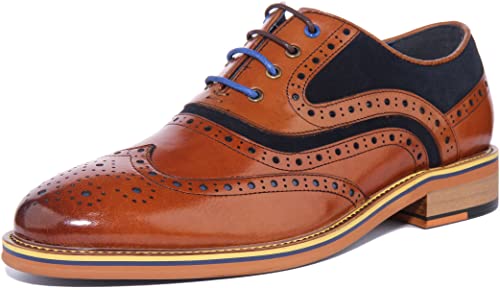 Justin Reece England Dover Herren Derby Formelle Casual Lederschuhe mit Brogue-Detail, Braun - braun blau - Größe: 44 EU von JUSTINREESS ENGLAND