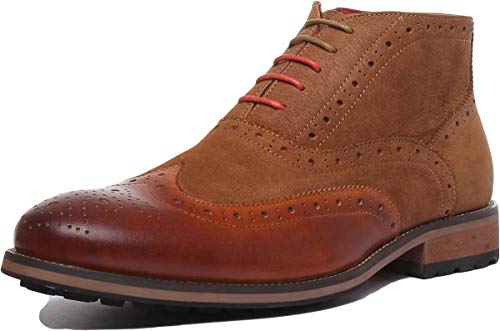 JUSTINREESS ENGLAND Bruno Herren Leder Mid Brogue Boots mit seitlichem Reißverschluss, camel, 42 2/3 EU von JUSTINREESS ENGLAND