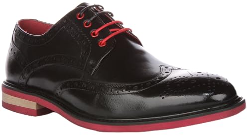 JUSTINREESS ENGLAND James Herren Schnürschuhe aus Leder mit farbiger Sohle, schwarz / rot, 40 2/3 EU von JUSTINREESS ENGLAND