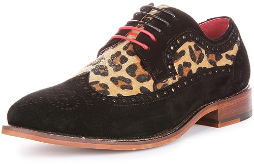 JUSTINREESS ENGLAND Mateo Herren Wildleder Brogue Schuhe Schnürschuhe Elegance mit Leopardenmuster, leopard, 45 EU von JUSTINREESS ENGLAND