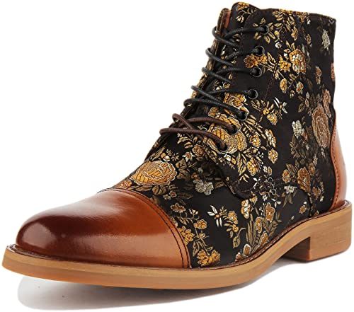 JUSTINREESS England Adam Herren Schnürstiefelette aus Leder mit Blumenmuster, braun, 45 EU von JUSTINREESS ENGLAND