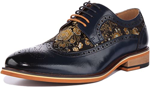 JUSTINREESS England Ross Herren Schnürschuhe aus Leder mit Blumenmuster, navy, 45 EU von JUSTINREESS ENGLAND