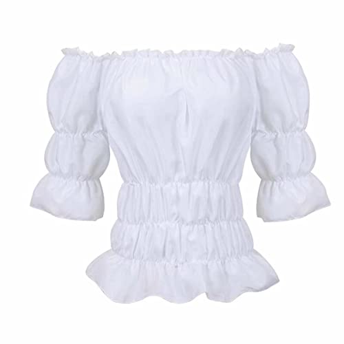 Jutrisujo Korsett Corsage Mittelalter Kleidung Bluse Damen Gothic Tops Elegant Vintage RETR Halloween Cosplay Weiß M von Jutrisujo