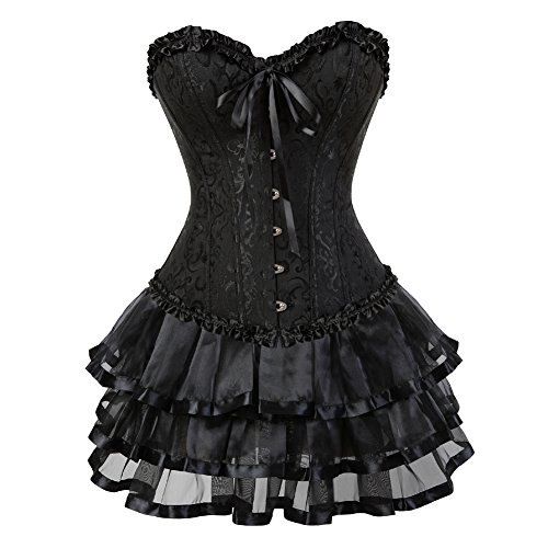 Jutrisujo Korsett Damen Rock Corset Dress Corsagenkleid Kleid Burlesque Gothic Frauen Schwarz XL von Jutrisujo