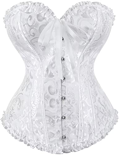 Jutrisujo Weißes Korsett Damen Top Corset Korsage Satin Corsage Oberteil Vintage Burlesque Gothic Frauen Große Größe 3XL von Jutrisujo