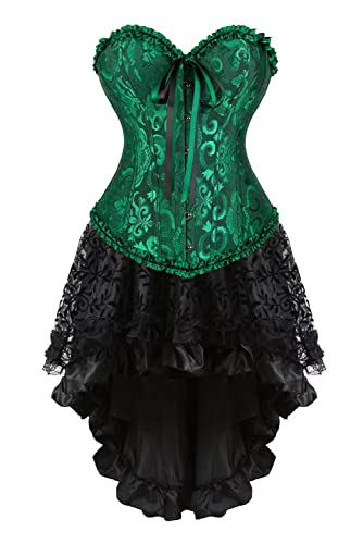 Jutrisujo Korsett Kleid Damen Corsage Reizwäsche Corset Dress Corsagenkleid Halloween Gothic Vintage Burlesque Mittelalter Grün 6XL von Jutrisujo